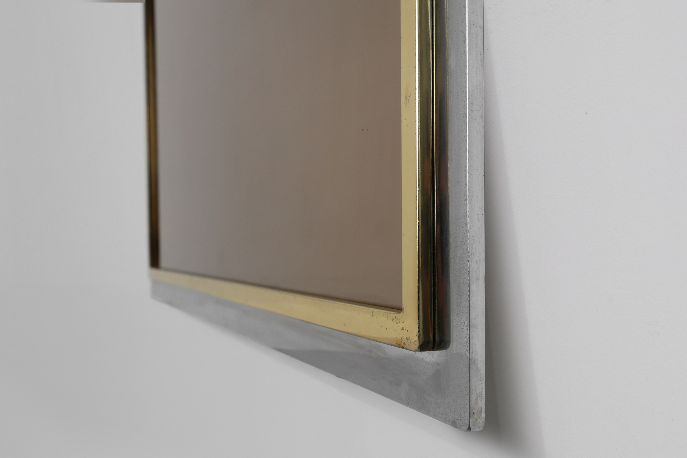 Large Mid-Century Belgo Chrome Mirror in Metal and Fumé Glass, Belgium 1980sthumbnail